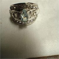 Silver toned Ring with clear baguettes