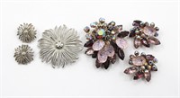 Rhinestone & Filigree Earring & Brooch Sets