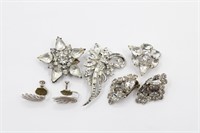 Vintage Rhinestone Jewelry Lot Earrings Brooch