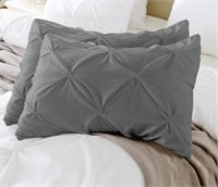 King Pillow Shams Set of 2 Pinch Pleated Dark Grey