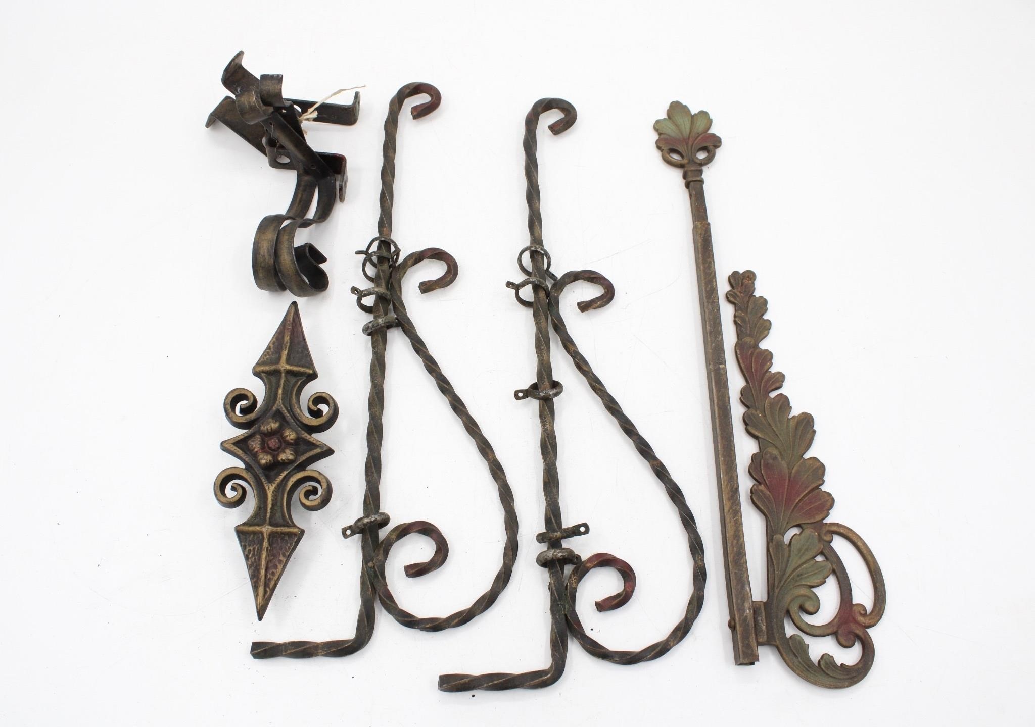 Antique Twisted Wrought Iron Curtain Rod Fixtures