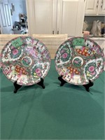 Pair of Rose Medallion plates with frame stands
