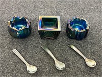 Miniature Iridescent Carnival Glass and Spoons