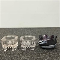 2 Mini Pressed Glass Salt Cellar & Slag Piece
