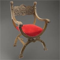 Exuberant Oak Grecian Curule Chair c.1890-1918