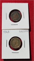 1863 & 1905 Indian Head Pennies