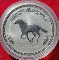2002 UNC  Lunar Horse Series  1oz. .999 Silver