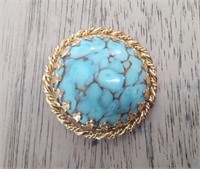 Vintage Gold Tone Turquoise Brooch.