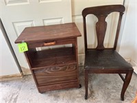 Antique chair, rolling cart