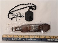Obsidian Wolf Totem Necklace/Leather Wrap Bracelet