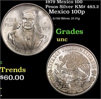 1979 Mexico 100 Pesos Silver KM# 483.2 Grades Bril