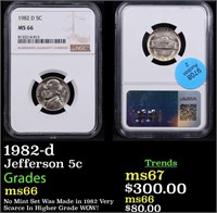NGC 1982-d Jefferson Nickel 5c Graded ms66 By NGC