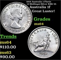 1954 Australia 1 Florin (2 Shillings) Silver KM# 5
