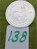 SOUTH AFRICAN KRUGERRAND SILVER ROUND 2021