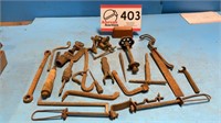 Assorted iron tools and hardware