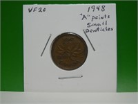 1948 Canadian Penny " A "  Points To