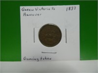 1837 Queen Victoria Hanover Gaming Token