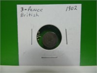 1902 British 3 Pence  .925 Sterling Silver