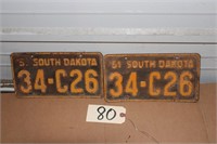 1951 SD license plates, pair