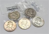 (5) 1953 & 1963 Franklin 90% Silver Half Dollars