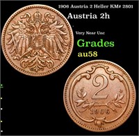 1906 Austria 2 Heller KM# 2801 Grades Choice AU/BU