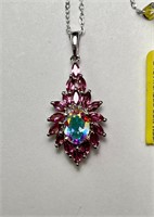 20" Sterling Chain/STS Topaz/Pink CZ Pendant 5 Gr