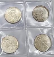 (4) 1945 Walking Liberty 90% Silver Half Dollars