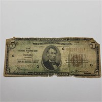 1929 NATIONAL CURRENCY $5 THE FEDERAL RESERVE OF
