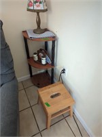 Wooden Stool, Corner Stand Lamp Etc As Shown