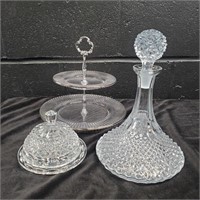 Decanter, Butter Dish & 2 tier tray   - F