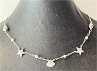 16" Sterling Signed Pearl/Seashell Necklace 10 Gr