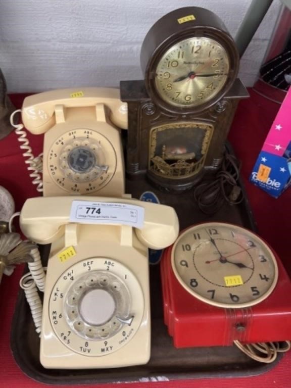 Vintage Phones with Electric Clocks