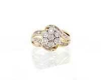 Diamond set 9ct yellow gold flower ring