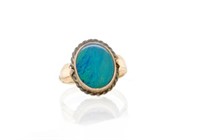 Arts & Crafts opal doublet & 9ct rose gold ring