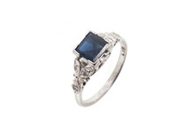 Retro Sapphire, diamond & 18ct white gold ring