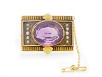 Large Victorian amethyst & yellow gold brooch