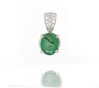Emerald, diamond & 18ct white gold pendant