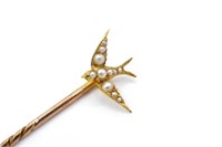 Antique seed pearl & yellow gold stick pin