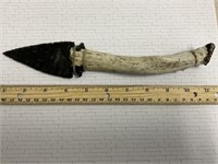 Hand Carved Obsidian Blade + Antler Handle