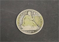 1871 Silver Seated Liberty Half Dollar