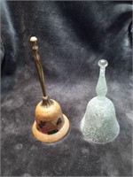 Enameled Vintage Brass & Glass Bell Set
