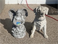 Outdoor bobble, head, dog statue, and angel
