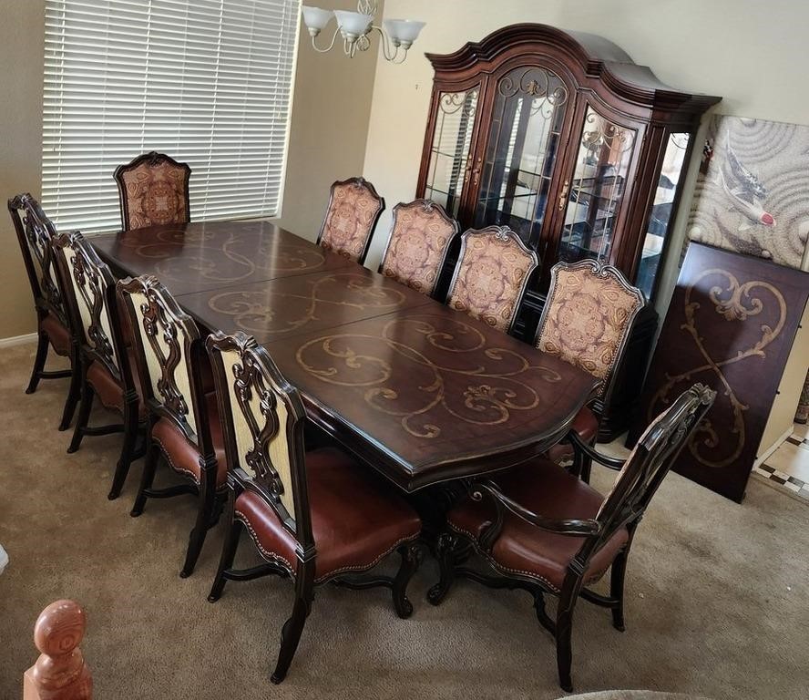 M - FORMAL DINING TABLE, CHAIRS, CHINA HUTCH