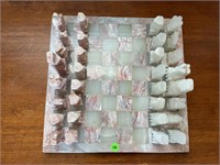 Marble chess set with large 14.5" x 14.5” in laid