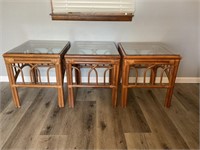 3 PC. matching  bamboo style glass top end