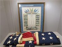 (2) Large US 48 Star Flags and a Framed WWI Honor