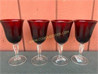 4 beautiful ruby red twisted stem glasses