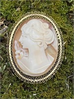 Hand Carved Shell Cameo in Filigree Setting