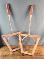Pair Vtg Badminton Racquets W Holders