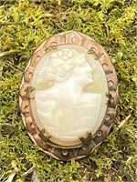 Hand Carved Shell Cameo Brooch / Pin in Copper